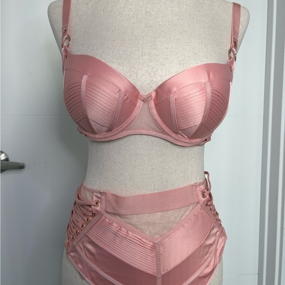 Honey Birdette Jerry Bra, Brief, and garter Blush Pink Bra Full Set - Picture 2 of 12